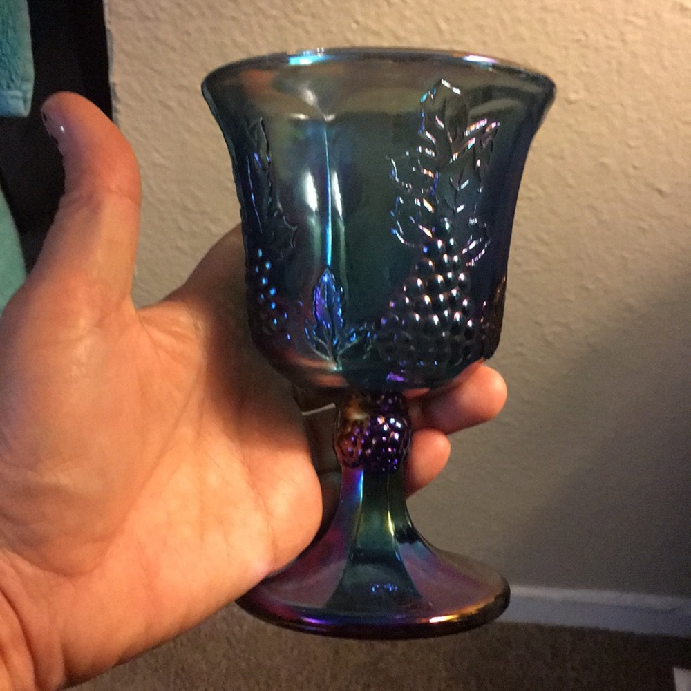 Collectible carnival glass, bluish greenish
